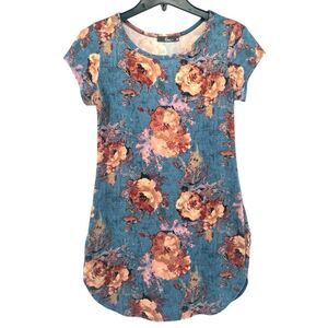 Pine Blue Pink Floral Tunic Top Medium Cottagecore Boho Romantic Y2K Style